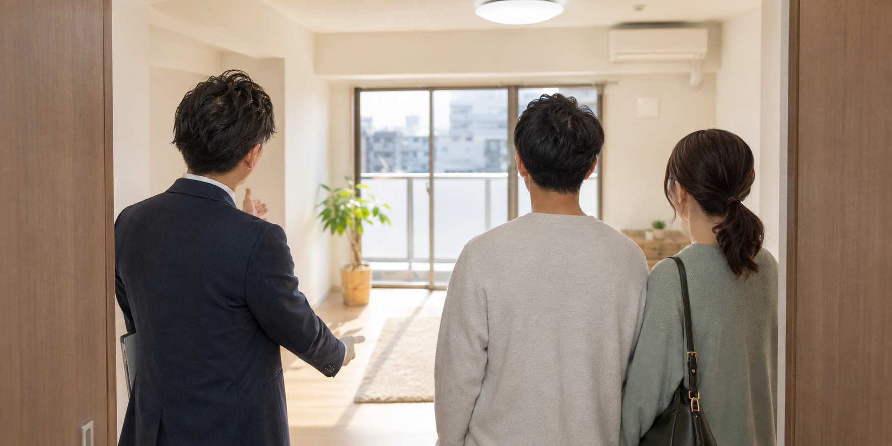 大阪市で賃貸マンションを内見するお客様と不動産担当者